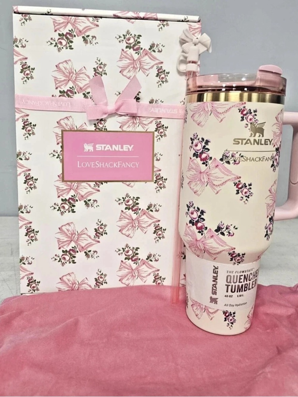 Stanley Pink and Cream Floral Quencher Tumbler